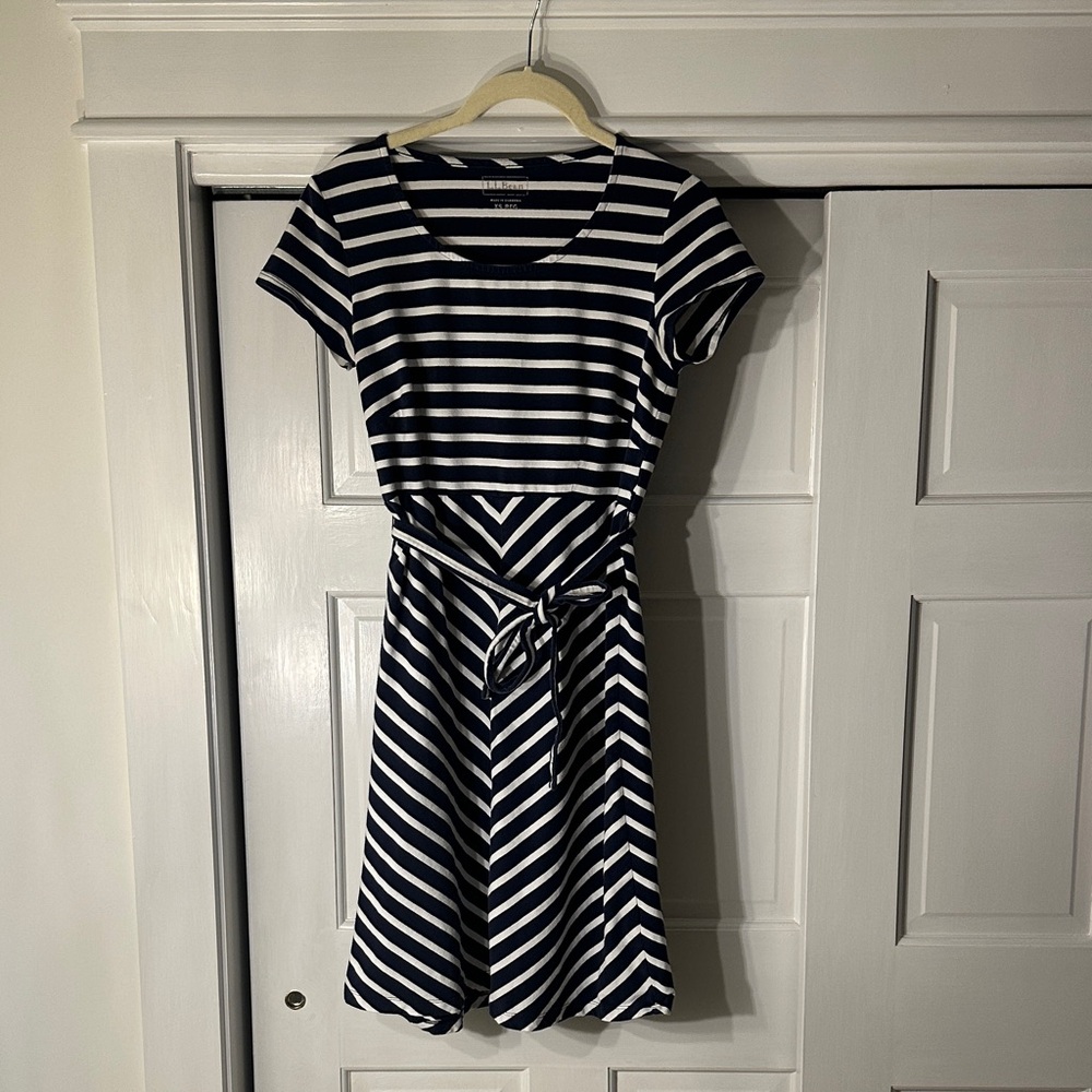 LLBean Navy and White Striped Dress